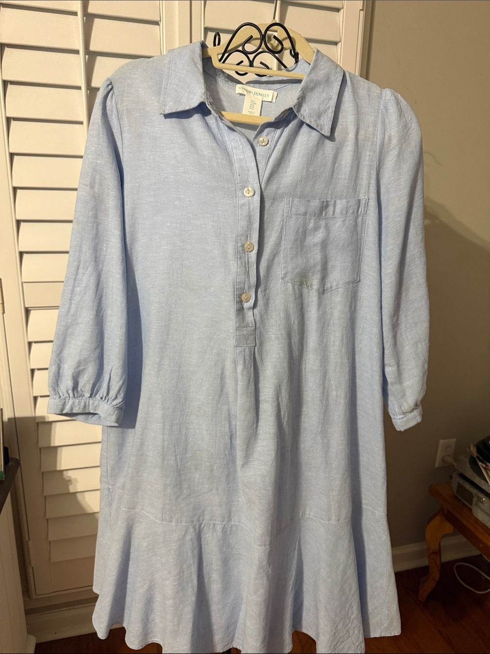 Cynthia Rowley Light Blue Linen Midi Shirt Dress